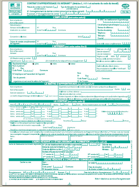 T�l�charger le contrat d'apprentissage CERFA  10103 * 04