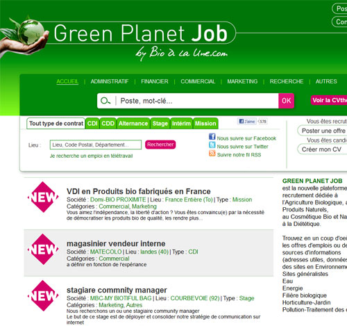 Green Planet Job : un site spécialisé sur l'emploi dans le secteur du bio et de la diététique