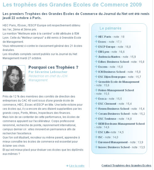 Les premiers Trophées des Grandes Ecoles de Commerce ont récompensé HEC, l'Essec et l'ESCP Europe