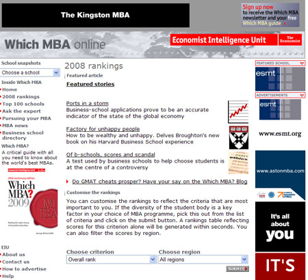 Classement de MBA 2008 du magazine The Economist